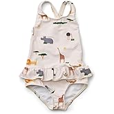 Toddler Girls One Piece Swimsuits Crossback Backless Bathing Suit Whale Dolphin Shark Swimwear with Ruffle Butt UPF50+