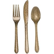 Creative Converting 24-Piece Premium Plastic Assorted Cutlery, Glitz Gold Glitter - 019805