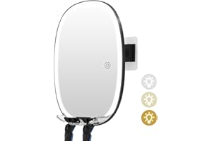 COSMIRROR Lighted Shower Mirror Fogless for Shaving with Light, 3-Color Dimmable Lights, 360° Rotation, Two Razor Holders No-Drilling Wall-Mounted Anti-Fog Bathroom Shower Mirror (Dark Black)