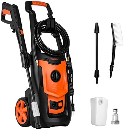 POTEK 1800PSI 1.4 GPM 13-AMP Electric Pressure Washer with Accessories Spray Nozzle Gun,Spray Brush and Detergent Nozzle