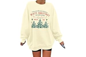 MYHALF Womens White Christmas Sweatshirt Crewneck Christmas Tree Graphic Shirts Oversized Xmas Pullover Sweater