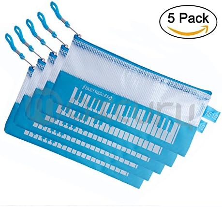5pcs Plastic Document Bag,OPOCC Music Element Bill Receipt File Document Zipper Folders Pockets Bags Organizer (Aqua)