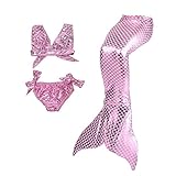 Dressy Daisy Girls' 3pcs Mermaid Tail Swimwear Mermaid Swimsuit Bathing Suit Bikini Costume Dress Size 6/6X Purple Pink A