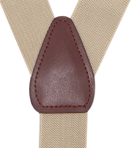 Bioterti Menâ€™s Y-shape 1.4 Inch Suspender -3 Metal Clips, Elastic Straps (Khaki)