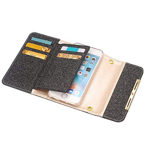iPhone XS 6.5" Flip Case for Women,HuLorry Multi Envelope Wristlet Handbag Wallet Case w/Card Slots Protective Removable Strap &Back Shell Carrying Cover Compatible iPhone XS Max 6.5 inch(2018),Black - Thumbnail 4
