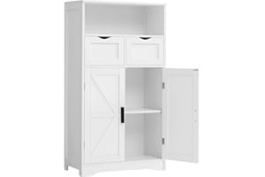 WEENFON Bathroom Cabinet with Adjustable Shelf, Storage Cabinet with 2 Doors & 2 Drawers, Cupboard, for Living Room, Hallway, White