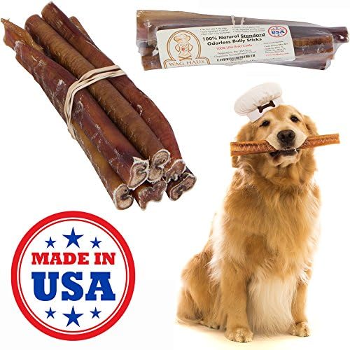 No Odor Bully Sticks For Dogs - Long Lasting Dog Treats Made in USA, Pack of Six Natural Odorfree Dog Chews, 6 Inch Bully Sticks