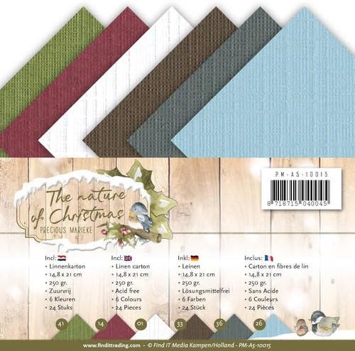 Linen Paper A5 Precious Marieke The Nature of Christmas Linen Card Stock Pack A5 24pc 250gsm