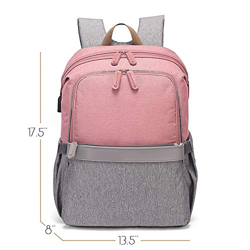Large Diaper Bag, Dikaslon Stylish Travel Backpack Nappy Bags with Changing Pad and Stroller Straps for Baby Care, Pink and Gray