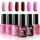 Tertio Soak Off Gel Nail Polish Set, UV LED Nail kit Pink Varnish, Pack of 6 Colors 10ml, Gift Box 2017 Series
