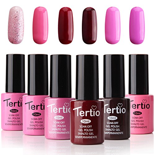 Tertio Soak Off Gel Nail Polish Set, UV LED Nail kit Pink Varnish, Pack of 6 Colors 10ml, Valentine's Day Gift 2018 Series Tertio Soak Off Gel Nail Polish Set, UV LED Nail kit Pink Varnish, Pack of 6 Colors 10ml, Valentine's Day Gift 2018 Series