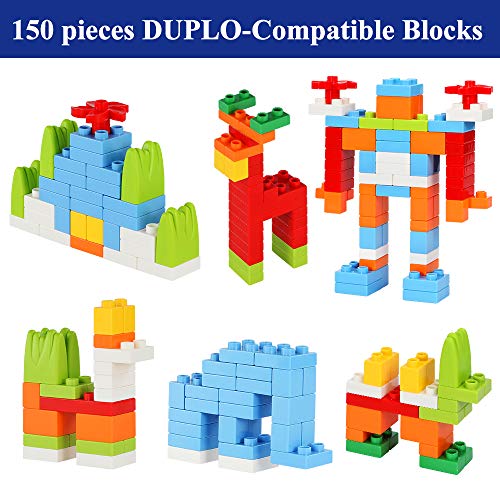 SNAEN Multi-purpose Activity Table Set for Kids Building, Drawing, Reading, Dining - Toddler Play and Learn Desk with 1 Chair and 4 Storage Boxes - Primary Colors for Boys and Girls 3+ (150PCS Bricks)
