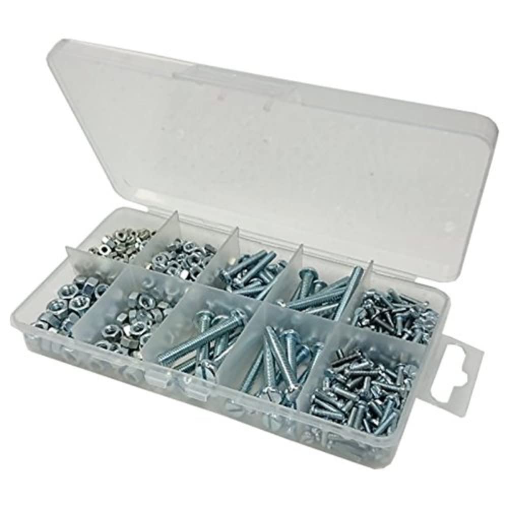 Merriway BH06567 (110 Pcs) Assortment of BZP Pan Head Machine Screws & Hex Nuts in a 10 Compartment Carry Case - Pack of 110 Pieces