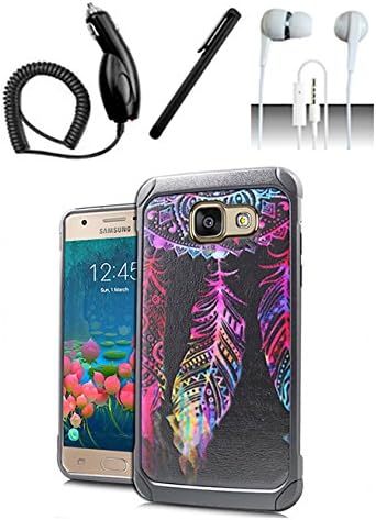 Samsung J5 Prime G570 Case [Shoparound168] Dream Catcher Design Shock Slim Hybrid Dual Layer Cover + Car Charger + Stylus Pen + Stereo Earphone