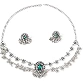 OIDIMS Vintage Cubic Zirconia Earrings Bohemian Flower Layered Pendant Necklace Jewellery Set for Women Tassel Beaded Boho Wedding Cocktail Party Birthday Christmas Anniversary Unique Jewelry Gifts