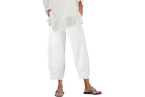 MAMIDAY Linen Capri Pants for Women Summer Beach Vacation Lantern Capris Elastic Waisted Casual Loose Pants with Pockets