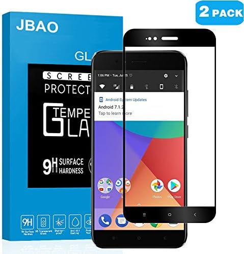 JBAO [2 Pack] Xiaomi Mi A1 Screen Protector, Premium Quality Full Coverage Tempered Glass Protective Film, 0.33mm Anti-Scratch,Anti-Fingerprint,9H Hardness Clear Bubble-free for Xiaomi Mi A1 (Black)
