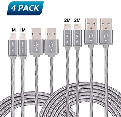 Aasama Lightning Cable, 4 Pack Nylon Braided 8 Pin USB to Lightning Cable Sync Cord for iPhone 8 / 7 / 7 Plus / 6 / 6 Plus / 6s / SE / 5 / 5s / 5c / iPad / iPod (2 x1m + 2 x 2m)