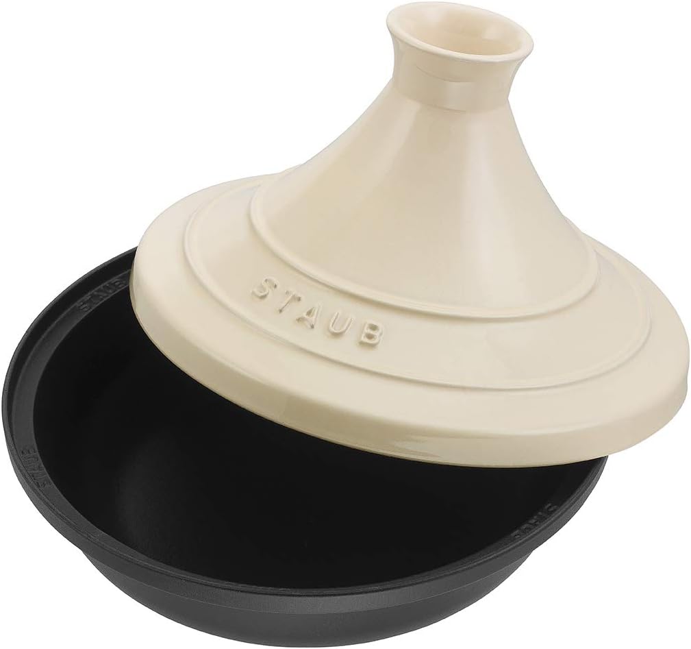 STAUB 28cm Cast Iron Tajine with Ceramic Lid for Traditional Moroccan Dishes - Black/Cream, 28 cm - Image 3