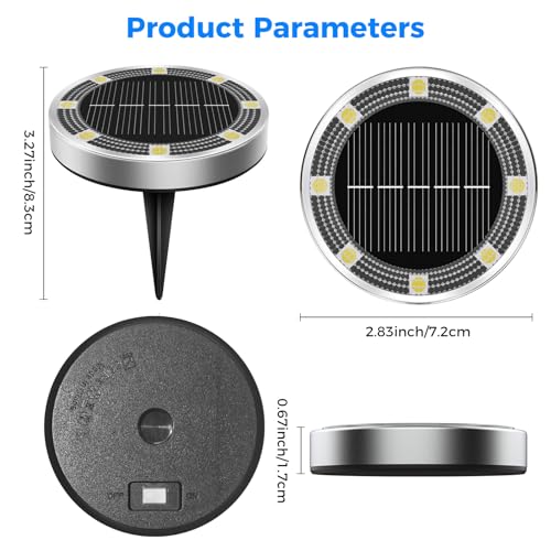 Peasur 12 Packs Solar Lights LED Outdoor Garden Ground, 8 LED Solar Light Outdoor Garden, IP65 Waterproof Solar Lights for Patio, Path, Lawn, Cool White