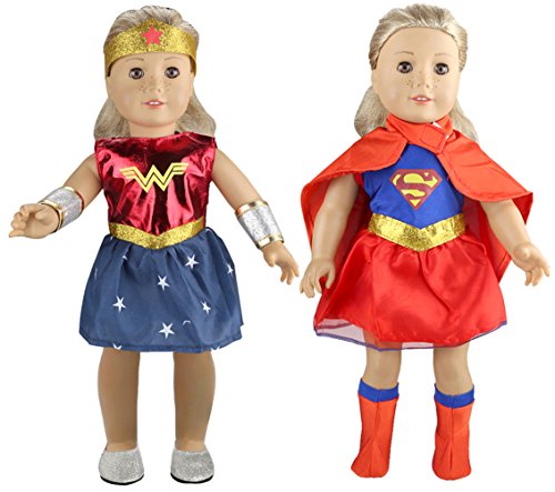 Tatuer Doll Clothes Super Hero Costume+Wonder Woman Outfit for 18 Inch American Girl Dolls (Dolls Not Included)