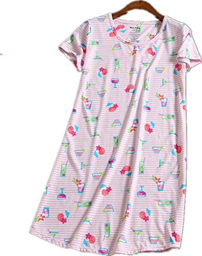 Amoy-Baby Women's Cotton Blend Pink Floral Nightgown Casual Nights S XTSY001