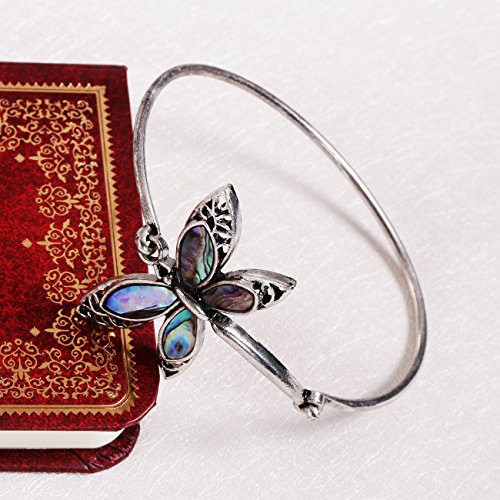 PANGRUI Exquisite Dragonfly Charm Bracelet Abalone Shell Bangle Cuff Antique Silver - //medicalbooks.filipinodoctors.org
