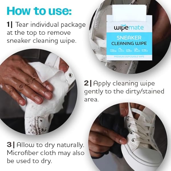WIPEMATE DISPOSABLE SNEAKER AND SOLE CLEANER, PREMIUM SNEAKER CLEANING WIPES, WIPE MATE QUICK WIPES REMOVES DIRT, GRIME & STAINS, ERASE SCUFFS OFF SNEAKERS AND SHOES EFFORTLESSLY! – 20 COUNT [2 PACK]