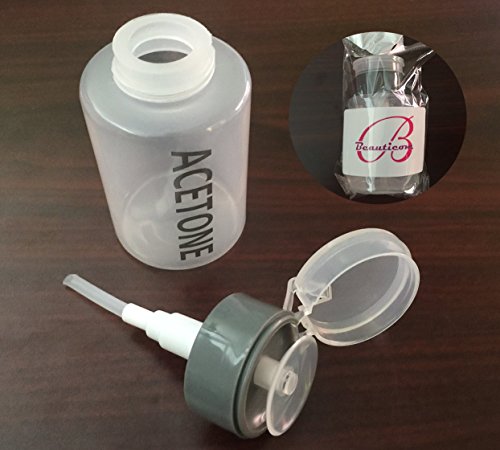 Beauticom 6 Oz Push Down Acetone Dispenser - Clear Empty Bottle- Labeled