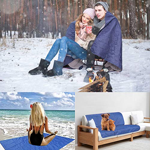 URPRO Waterproof Warm Fleece Outdoor Blanket Extra Large Lightweight Portable with Carry Bag for Stadium, Picnic, Camping, Beach, Dogs, Sofa Blue - Thumbnail 6