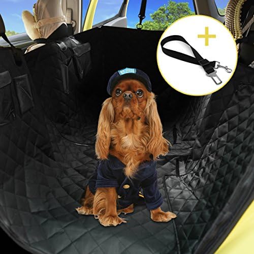 Enledy Pet Dog Travel Car Seat Covers Luxury Waterproof Foldable with Four Pouch - Dog Hammock - Rear Seat Protector - Side Flaps &amp; A Free Safety Seat Belt