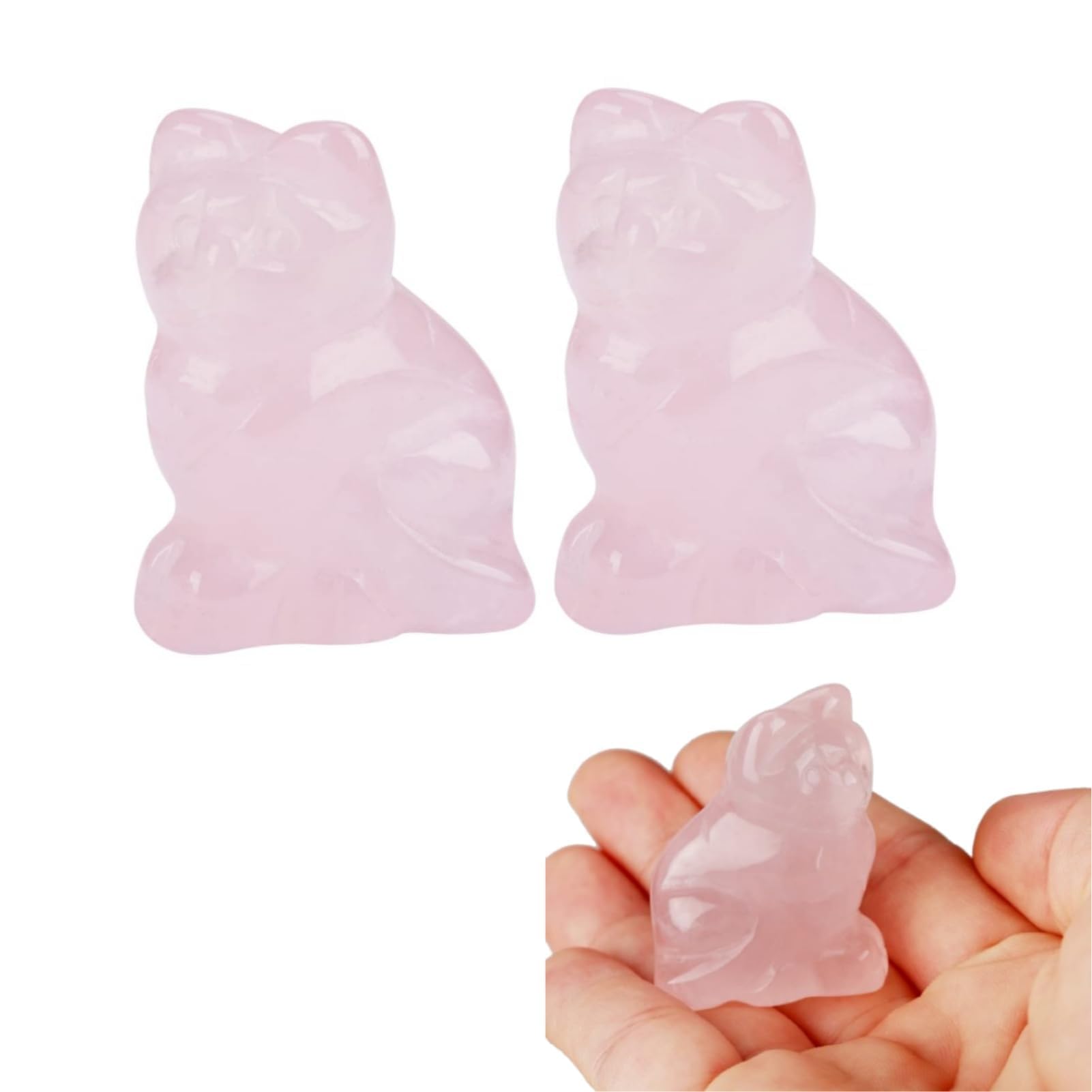 Beufee Cat Ornament, 2 Pack Rose Quartz Cat Statue Crystal Cat Figurine Ornaments Carved Crystals and Stones for Living Room,Cat Gifts for NewYear Cat Themed Gifts, 3.5 x 2.5 x 1.5cm, Pink