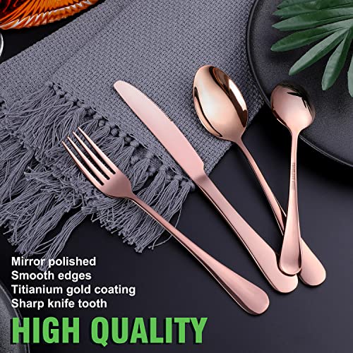 Copper Silverware Flatware Set, OGORI 24Piece Stainless Steel