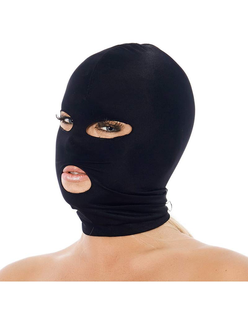 Rimba Bondage Play Stretch Fabric Head mask with Open Eyes and Mouth Black One Size