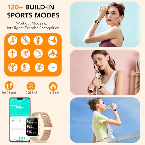 CASCHO Women's Smartwatch 1.85 Inch Smartwatch with Calls/WhatsApp Notifications, 120 Sports Modes/Sleep/Heart Rate Monitor/SpO2/Pedometer, Smart Watch for Android iOS (Dual Strap)
