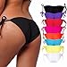 FITTOO Sexy V Cut Bikini Bottom Tie Sides for Women Cheeky Booty T-Back Ladies Swimsuit Black L