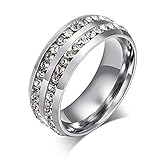 Mens Womens 8MM Titanium Stainless Steel High Polished 18K Gold Plated Channel Set Cubic Zirconia CZ Promise Engagement Band Unisex Gold Wedding Ring Comfort Fit, Size 6-13 (13, Silver)