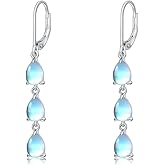 OUTANG Moonstone Earrings for Women 925 Sterling Silver Teardrop Moonstone Dangle Drop Earrings Ladies Jewelry