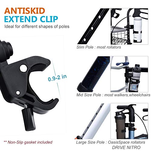 OasisSpace Rollator Cup Holder, Adjustable Universal Size Heavy Duty