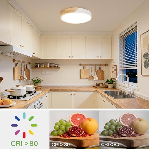 Kimjo 24 W LED Ceiling Light Wood, φ30 cm Round Ceiling Lamp, 2400 LM, 4500 K Modern White LED Ceiling Light for Offices, Living Rooms, Bedrooms, Kitchens, Hallways, Balcony