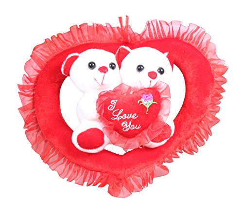 Tickles Couple Teddy Hanging with Heart Ring Soft Stuffed Plush Toy for Kids Boys & Girls Birthday Gifts (Color: Pink & White Size: 28 cm)