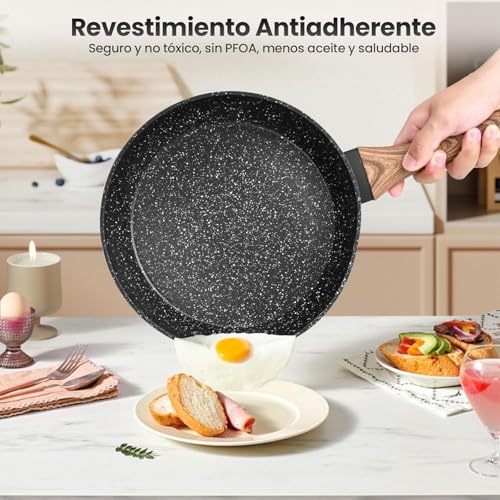 Juego de 10 Ollas y Sartenes Antiadherentes, Batería de Cocina, Juego de Utensilios de Granito, Apto para Todas las Estufas, con Sartenes y Cacerolas