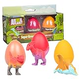 SCS Direct Animal Planet Super Grow Dinosaur Eggs 3 Pack - Toys Hatch and Grow to 3X Size in Water - Pterodactyl, Carnotaurus, & Parasaur - Includes Dino Educational Fact Cards