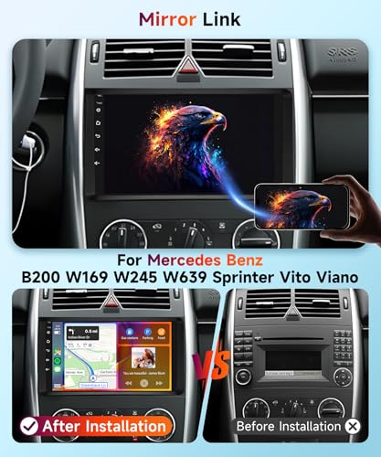 【2+64G】 Hodozzy Carplay Android Car Radio for Mercedes Benz B200 W169 W245 W639 W906 Sprinter B160 B170 Vito Viano, 9 Inch Touchsreen with Mirror Link/WiFi/GPS/RDS/FM/BT/USB