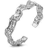 YWMAN Silver Hammered Open Cuff Bracelet, Wavy Textured Design,Stainless Steel Fashion Bangle Bracelet for Women Men
