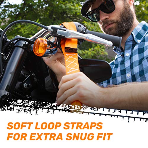 Ratchet Straps by RoofPax (2-Pack) | Heavy Duty Motorcycle Tie downs Kit | 5,208 Break Strength | 1.6" x 8' Cargo Tiedowns For Heavy Loads | Padded Handles & Coated Chromoly | S Hooks w/ 2 Soft Loops