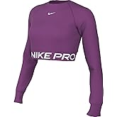 Nike Pro Women's Dri-FIT Cropped Long-Sleeve Top (Hot Fuchsia/White) Size Medium