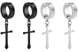 Non-Pierced Clip On Cross Dangle Hoop Earrings Set for Men Women No Piercing Ear Plug Jewelry for Graduation Easter Christmas