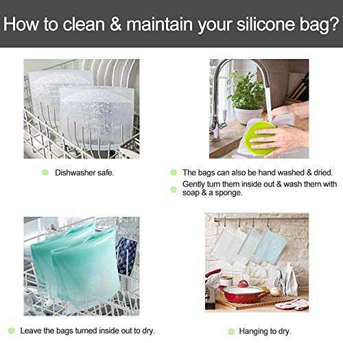 Reusable Silicone Food Storage Bags (Set of 6)-2xLarge 50oz, 4xMedium 30oz, Sungwoo Airtight Seal Food Preservation Bags/Food Grade/Versatile Container for Vegetable, Liquid, Snack, Meat, Sandwich - Thumbnail 5