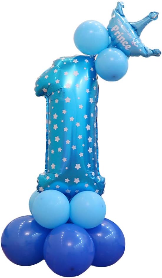 Haodou Birthday Balloons Foil Number Digital Ballons Crown Party Ballons for for Birthday Weddings Baby Shower Festival Decorations Supplies Blue 1
